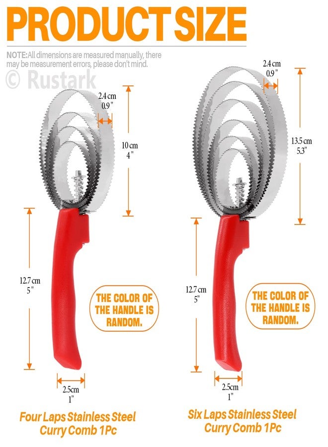 روستارك فرشاة كاري قابلة للعكس من الفولاذ المقاوم للصدأ من Rustark، قطعتان، 4 حلقات و6 حلقات، بمقبض ناعم الملمس، مناسبة للأبقار والأغنام والكلاب والماعز والخيول. - Image 2
